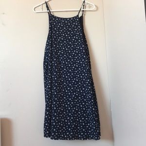 white flower navy blue printed dress